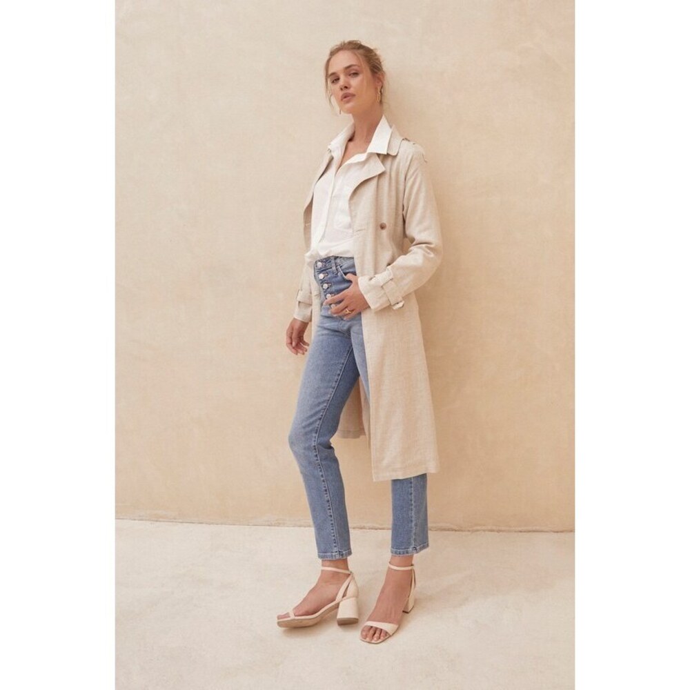 Lulus Sophisticated Essence Beige Linen Double Breasted Trench Coat - Size S
